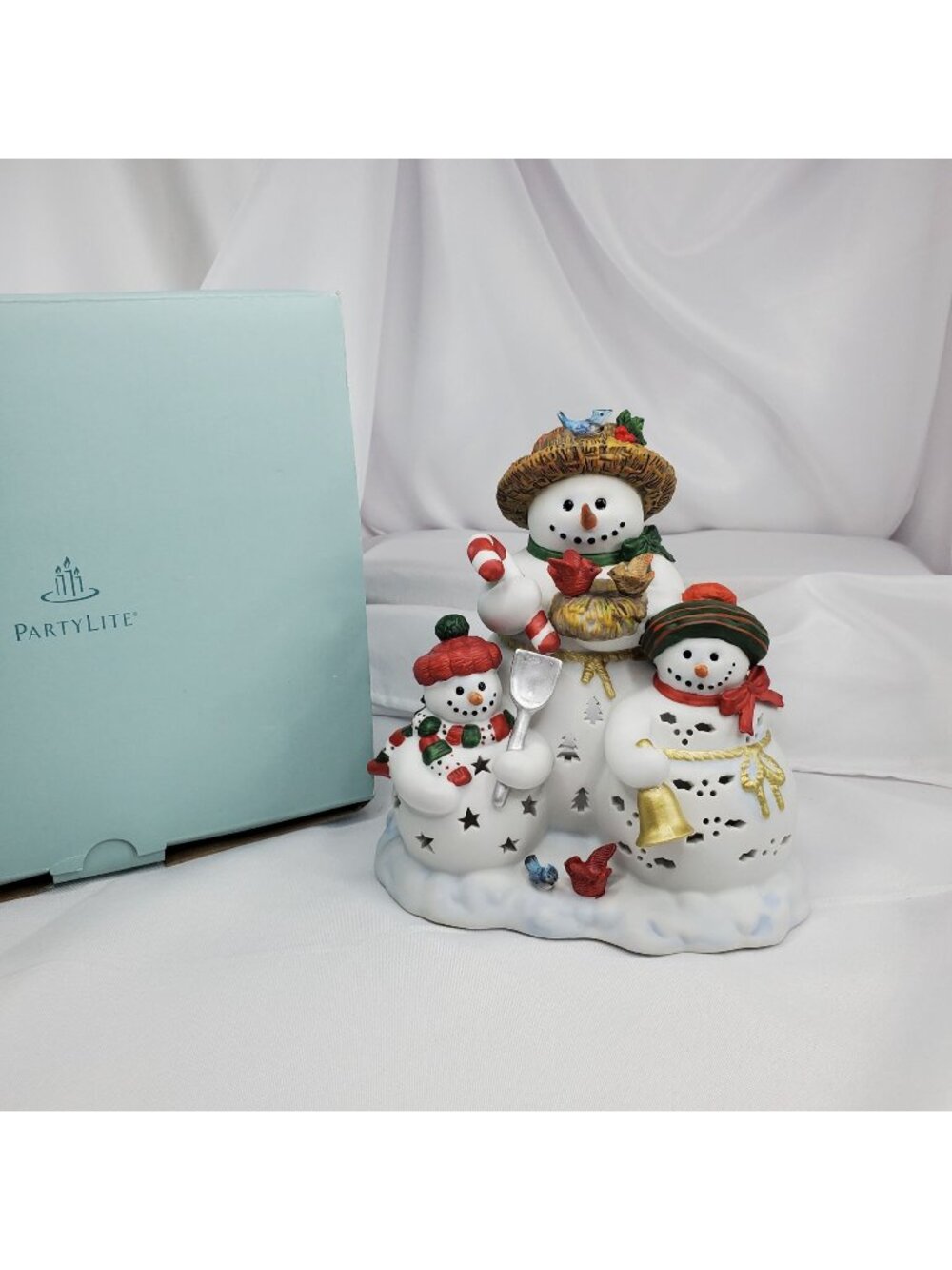 Partylite "Snowbell" Tealight Holder Snowman Family With Box P9892 Holiday Decor